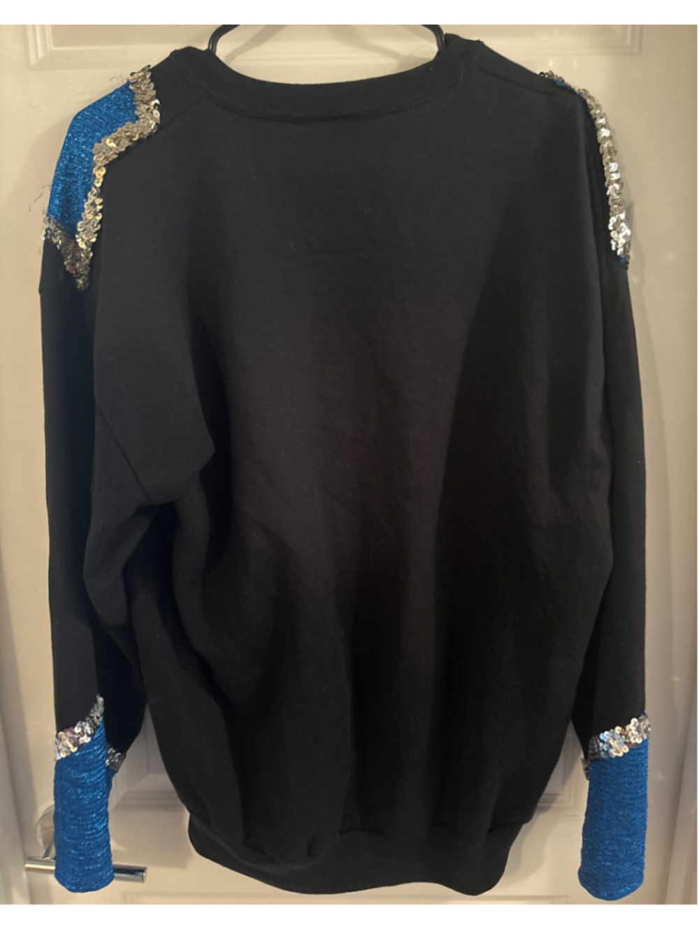 Vintage 80s 90s JERZEES Sequin Chevron Sweatshirt Black Blue XL Made in USA